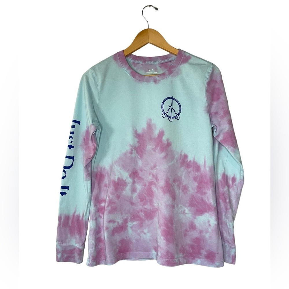 Nike Women's Pink and Blue Tie-Dye Long Sleeve Top